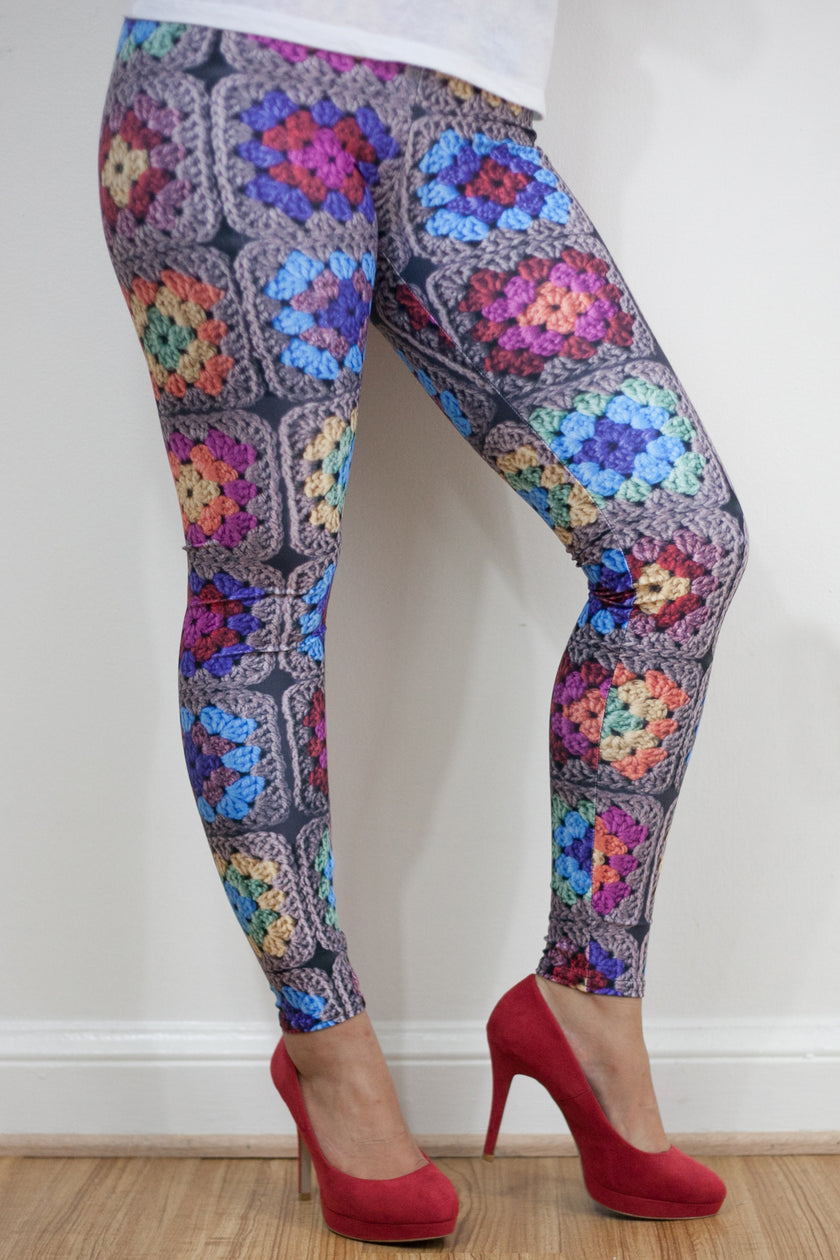 'Harvest Kaleidoscope' Crochet Print Granny Square Leggings
